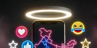 How to Use Influencers to Promote Your Mobile App Neon phone glow, India map, floating emojis, hopeful vibe.