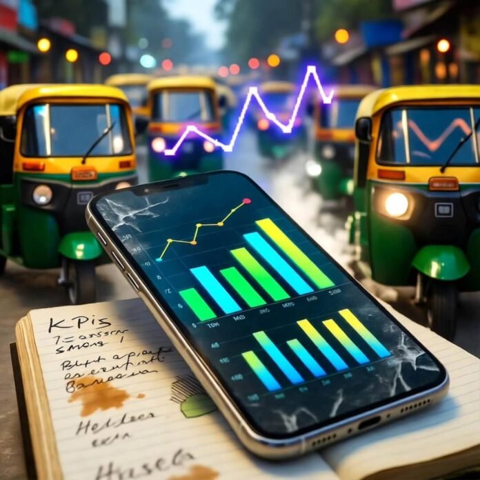 Scratched smartphone with analytics, chaotic Indian street, notebook. Scratched smartphone with analytics, chaotic Indian street, notebook.