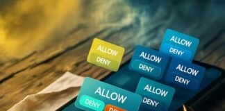 The Ultimate Guide to Mobile App Privacy Settings Blurry phone with pop-ups, cat, stained napkin.