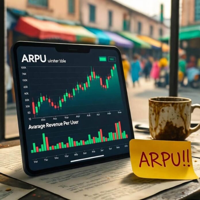Messy desk, ARPU charts, chai mug, market view. Messy desk, ARPU charts, chai mug, market view.