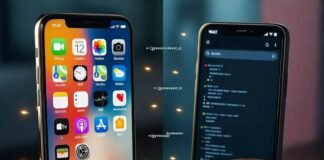 iOS vs Android Development: My Messy Take on Choosing in 2025 iOS and Android split-screen, chipped chai mug, tangled cables.