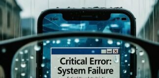 Top Crash Reporting Tools Every Mobile App Needs Rainy POV of cracked phone screen with error code.