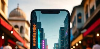 Top Performance Monitoring Tools for Mobile Apps Blurry cyberpunk phone glitch in bustling market