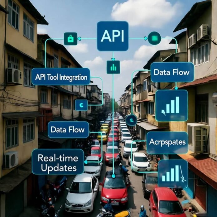 Mumbai traffic chaos with neon API flows. Mumbai traffic chaos with neon API flows.