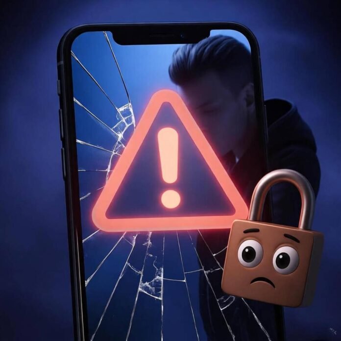 Cracked phone warns of unsafe apps. Cracked phone warns of unsafe apps.